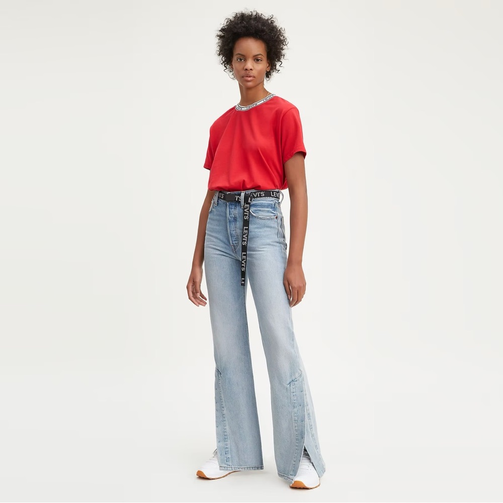 Levis 26 Ribcage Split Flare Jeans Blue Denim